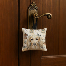 Load image into Gallery viewer, Longhaired Cream Dachshund Coffee Bar Hanging Square Fabric Ornament 3.5 × 3.5