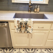 Load image into Gallery viewer, Longhaired Dapple Dachshund Coffee Bar Kitchen Towel