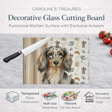 Load image into Gallery viewer, Longhaired Dapple Dachshund Coffee Bar Glass Cutting Board