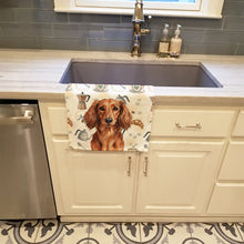 Load image into Gallery viewer, Longhaired Red Dachshund Coffee Bar Kitchen Towel