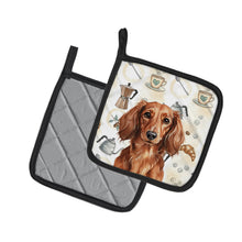 Load image into Gallery viewer, Longhaired Red Dachshund Coffee Bar Pair of Pot Holders