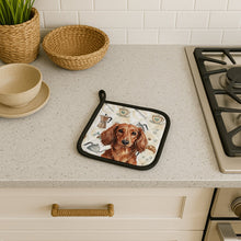 Load image into Gallery viewer, Longhaired Red Dachshund Coffee Bar Pair of Pot Holders