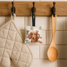 Load image into Gallery viewer, Red Brown Dachshund Coffee Bar Hanging Square Fabric Ornament 3.5 × 3.5