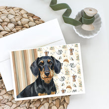 Load image into Gallery viewer, Wirehaired Black and Tan Dachshund Coffee Bar Greeting Cards Pack of 8