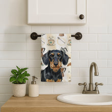 Load image into Gallery viewer, Wirehaired Black and Tan Dachshund Coffee Bar Kitchen Towel