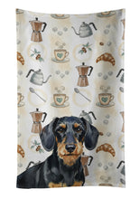 Load image into Gallery viewer, Wirehaired Black and Tan Dachshund Coffee Bar Kitchen Towel