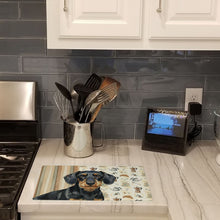Load image into Gallery viewer, Wirehaired Black and Tan Dachshund Coffee Bar Glass Cutting Board