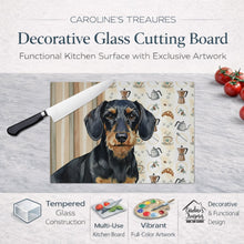 Load image into Gallery viewer, Wirehaired Black and Tan Dachshund Coffee Bar Glass Cutting Board