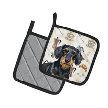 Load image into Gallery viewer, Wirehaired Black and Tan Dachshund Coffee Bar Pair of Pot Holders