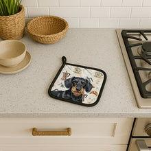 Load image into Gallery viewer, Wirehaired Black and Tan Dachshund Coffee Bar Pair of Pot Holders