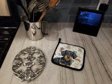 Load image into Gallery viewer, Wirehaired Black and Tan Dachshund Coffee Bar Pair of Pot Holders