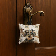 Load image into Gallery viewer, Wirehaired Wild Boar Dachshund Coffee Bar Hanging Square Fabric Ornament 3.5 × 3.5