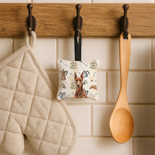 Load image into Gallery viewer, Red Doberman Pinscher Coffee Bar Hanging Square Fabric Ornament 3.5 × 3.5