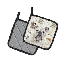 Load image into Gallery viewer, White English Bulldog Coffee Bar Pair of Pot Holders
