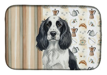 Load image into Gallery viewer, Black and White English Springer Spaniel Coffee Bar Dish Drying Mat