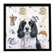 Load image into Gallery viewer, Black and White English Springer Spaniel Coffee Bar Framed Metal Print