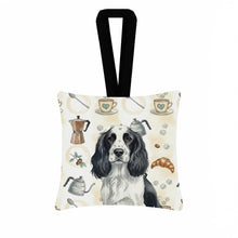 Load image into Gallery viewer, Black and White English Springer Spaniel Coffee Bar Hanging Square Fabric Ornament 3.5 × 3.5