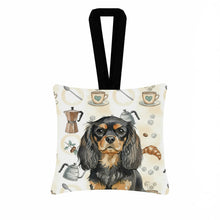 Load image into Gallery viewer, Black and Tan English Toy Spaniel Coffee Bar Hanging Square Fabric Ornament 3.5 × 3.5