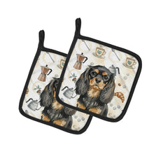Load image into Gallery viewer, Black and Tan English Toy Spaniel Coffee Bar Pair of Pot Holders