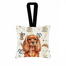 Load image into Gallery viewer, Ruby English Toy Spaniel Coffee Bar Hanging Square Fabric Ornament 3.5 × 3.5