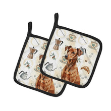Load image into Gallery viewer, Red German Pinscher Coffee Bar Pair of Pot Holders