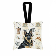 Load image into Gallery viewer, Black and Tan German Shepherd Coffee Bar Hanging Square Fabric Ornament 3.5 × 3.5