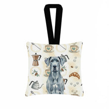 Load image into Gallery viewer, Blue Great Dane Coffee Bar Hanging Square Fabric Ornament 3.5 × 3.5