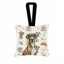 Load image into Gallery viewer, Brindle Great Dane Coffee Bar Hanging Square Fabric Ornament 3.5 × 3.5
