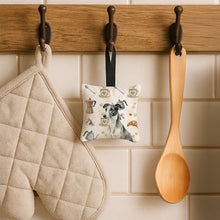 Load image into Gallery viewer, Black and White Greyhound Coffee Bar Hanging Square Fabric Ornament 3.5 × 3.5