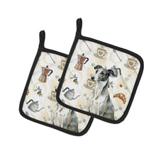 Load image into Gallery viewer, Black and White Greyhound Coffee Bar Pair of Pot Holders