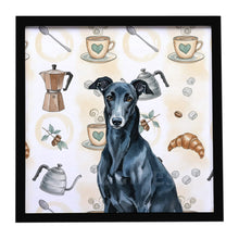 Load image into Gallery viewer, Black Greyhound Coffee Bar Framed Metal Print