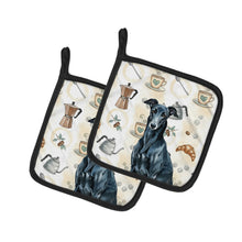 Load image into Gallery viewer, Black Greyhound Coffee Bar Pair of Pot Holders