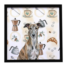 Load image into Gallery viewer, Brindle Greyhound Coffee Bar Framed Metal Print