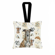 Load image into Gallery viewer, Brindle Greyhound Coffee Bar Hanging Square Fabric Ornament 3.5 × 3.5