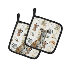 Load image into Gallery viewer, Brindle Greyhound Coffee Bar Pair of Pot Holders