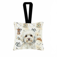 Load image into Gallery viewer, White Havanese Coffee Bar Hanging Square Fabric Ornament 3.5 × 3.5