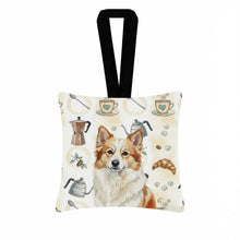 Load image into Gallery viewer, Tan Icelandic Sheepdog Coffee Bar Hanging Square Fabric Ornament 3.5 × 3.5