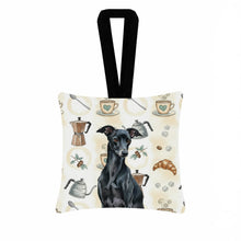 Load image into Gallery viewer, Black Italian Greyhound Coffee Bar Hanging Square Fabric Ornament 3.5 × 3.5