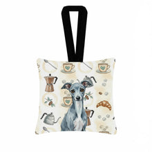Load image into Gallery viewer, Blue Italian Greyhound Coffee Bar Hanging Square Fabric Ornament 3.5 × 3.5