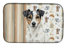 Load image into Gallery viewer, White and Black Jack Russell Terrier Coffee Bar Dish Drying Mat