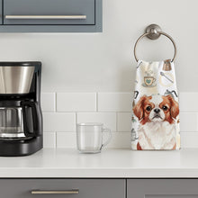 Load image into Gallery viewer, Red and White Japanese Chin Coffee Bar Kitchen Towel