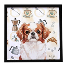 Load image into Gallery viewer, Red and White Japanese Chin Coffee Bar Framed Metal Print