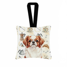 Load image into Gallery viewer, Red and White Japanese Chin Coffee Bar Hanging Square Fabric Ornament 3.5 × 3.5