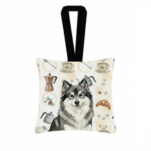 Load image into Gallery viewer, Keeshond Coffee Bar Hanging Square Fabric Ornament 3.5 × 3.5