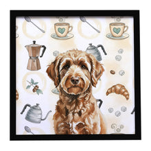 Load image into Gallery viewer, Chocolate Labradoodle Coffee Bar Framed Metal Print
