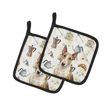 Load image into Gallery viewer, Tricolor Miniature Bull Terrier Coffee Bar Pair of Pot Holders