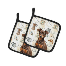 Load image into Gallery viewer, Chocolate and Rust Miniature Pinscher Min Pin Coffee Bar Pair of Pot Holders