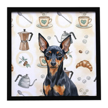 Load image into Gallery viewer, Black and Tan Miniature Pinscher Coffee Bar Framed Metal Print