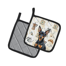 Load image into Gallery viewer, Black and Tan Miniature Pinscher Coffee Bar Pair of Pot Holders