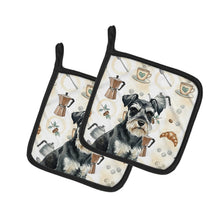 Load image into Gallery viewer, Black &amp; Silver Miniature Schnauzer Coffee Bar Pair of Pot Holders